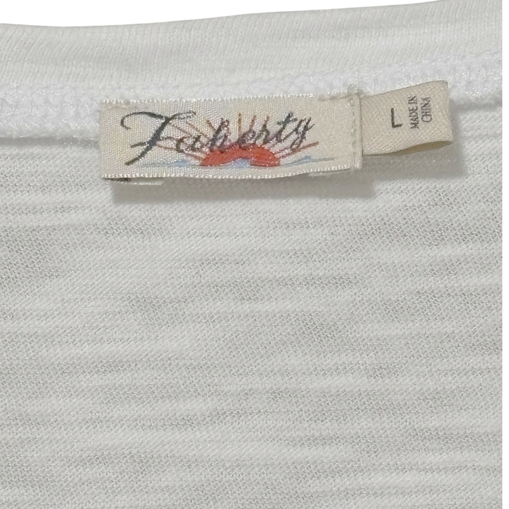 Faherty - Women’s White Long Sleeve Slub Henley Top V-Neck Size Large - Picture 3 of 7